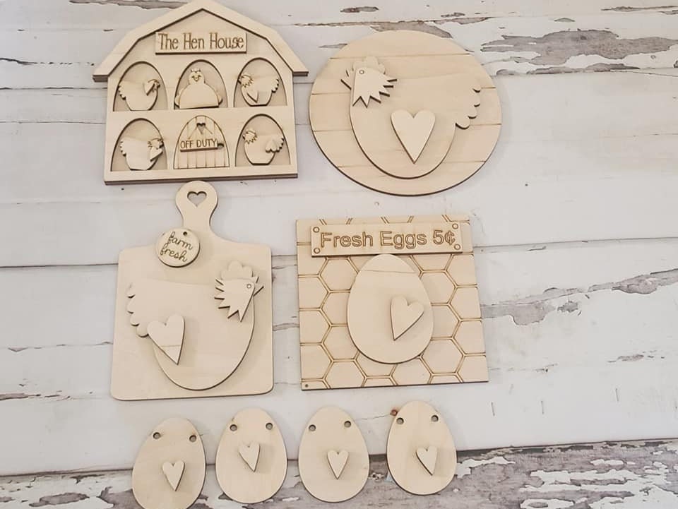 Chicken tiered tray decor, Unfinished wood blanks, DIY chicken decor, DIY tiered tray decor, Make your own tiered tray decor Chicken farmer1432173994 - LaserOnTheHill