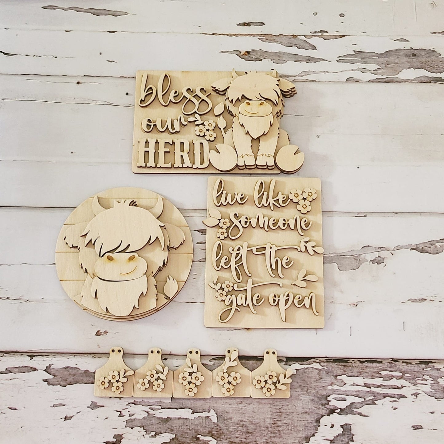 Highland cow tiered tray decor, Unfinished wood blanks, DIY cow decor, DIY tiered tray decor, Make your own tiered tray decor Hyland cows1568107303 - LaserOnTheHill