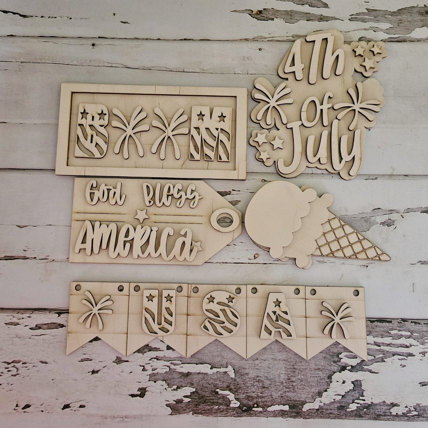 4th of July Tiered Tray Bundle DIY, Tiered Tray Decor blank, Wood Craft Kit, Do It Yourself, DIY Craft Kit, 3D Decor, Patriotic Decor DIY1729855885 - LaserOnTheHill