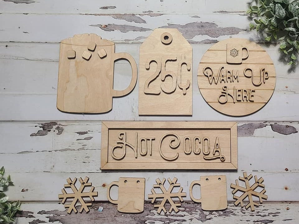 Hot Chocolate tiered tray decor, Unfinished wood blanks, DIY Winter decor, DIY tiered tray decor, Make your own tiered tray decor1243917060 - LaserOnTheHill