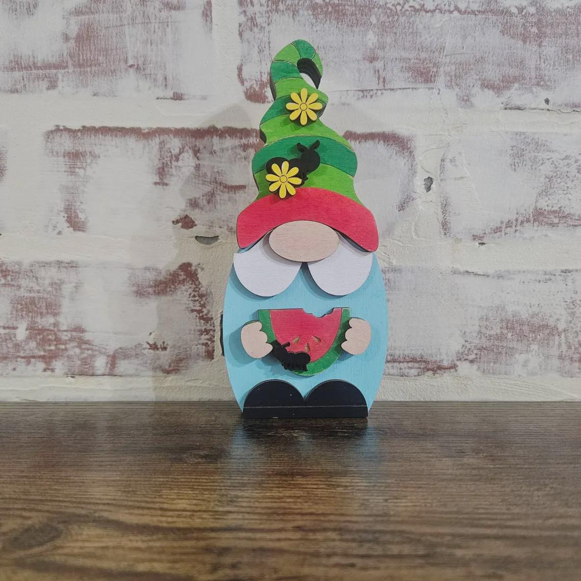 DIY Summer Gnome Shelf Sitter Wood Blank, Tiered Tray Decor