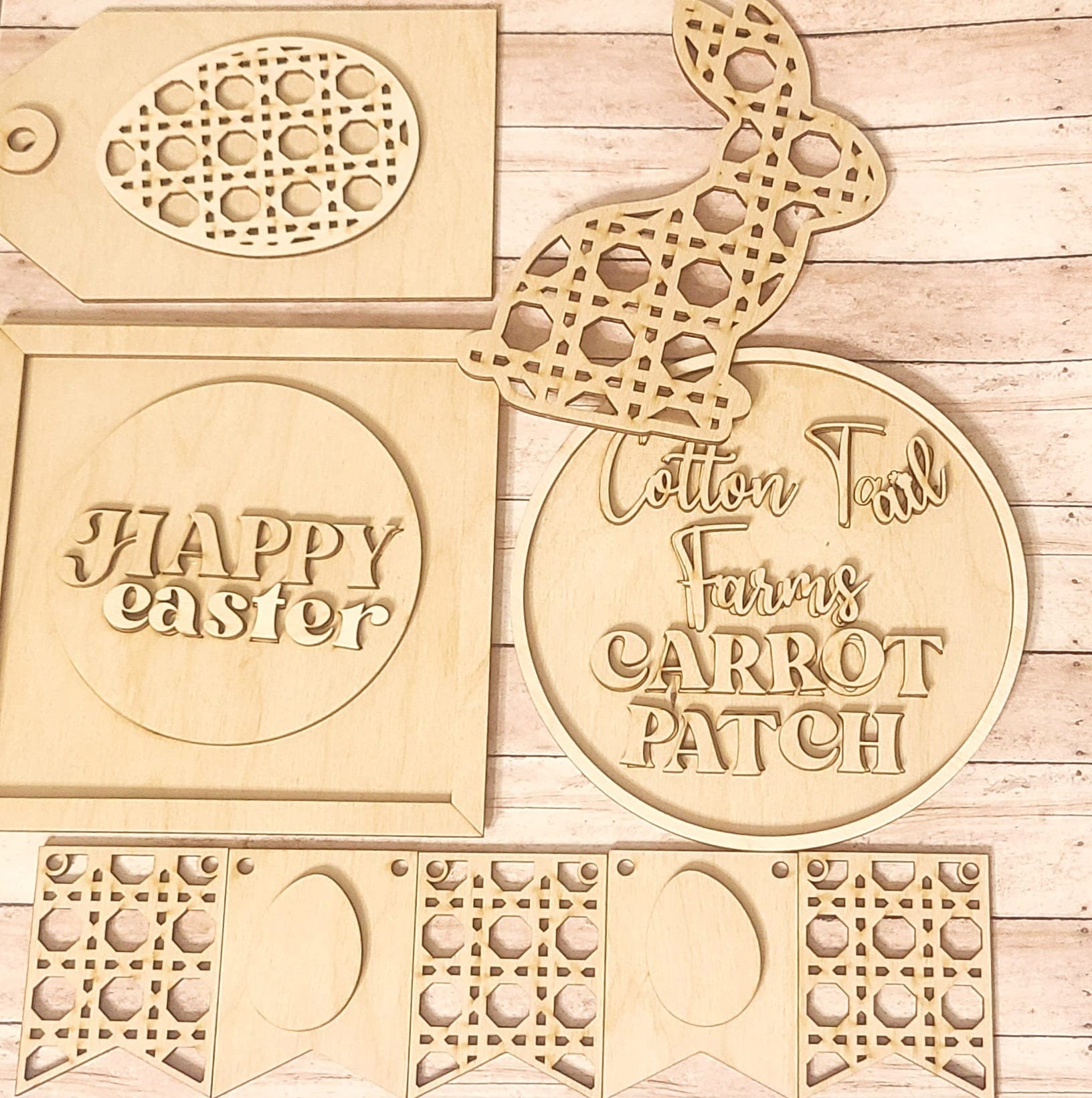 DIY Easter Tiered Tray Decor Blanks, Unpainted Wood Signs Kit