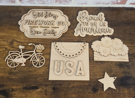 4th of July Tiered Tray Bundle DIY, Tiered Tray Decor blank, Wood Craft Kit, Do It Yourself, DIY Craft Kit, 3D Decor, Patriotic Decor DIY1221684300