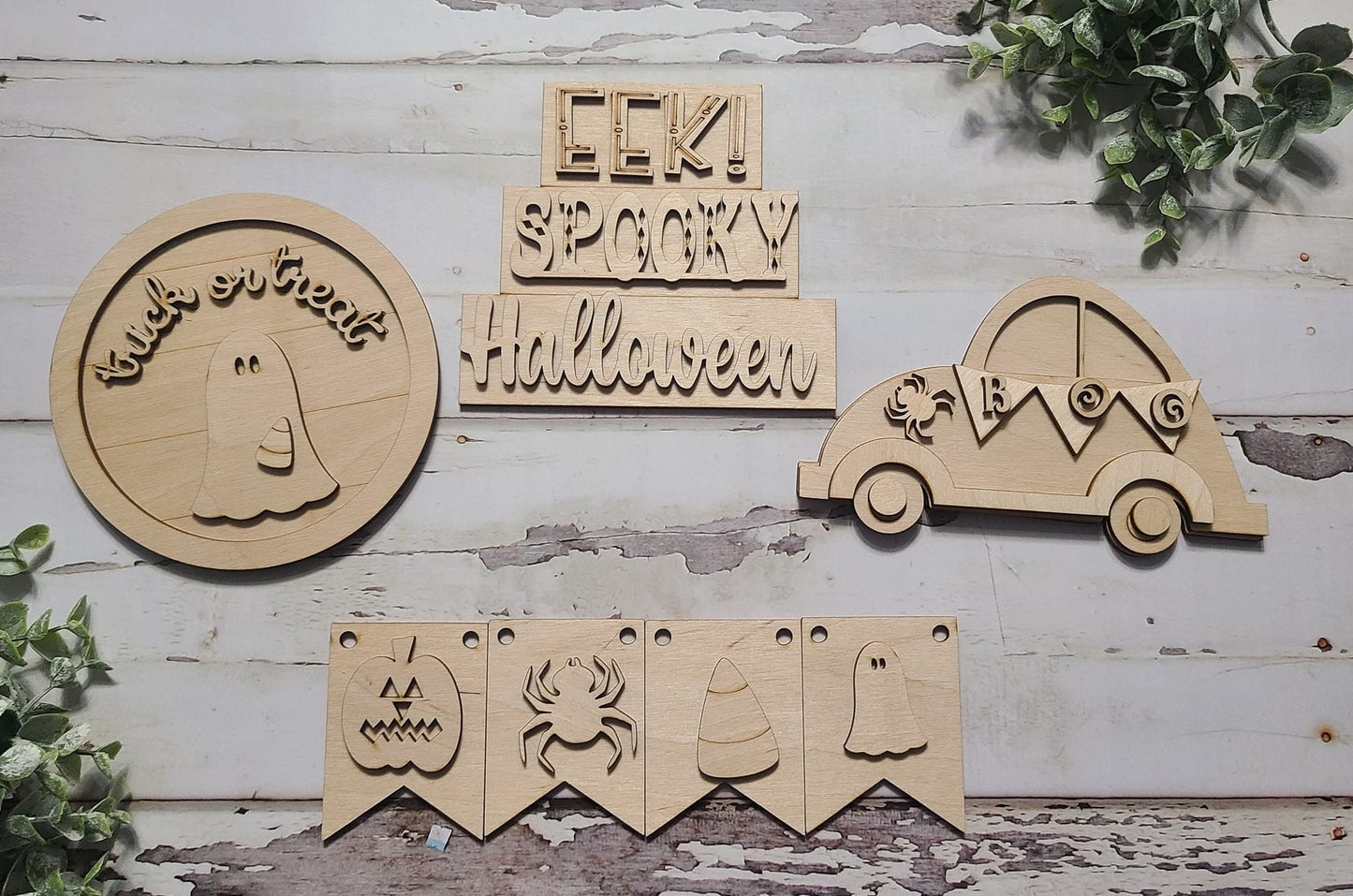 DIY Halloween Tiered Tray Blank - Trick or Treat Ghost, Halloween Car, EEK Spooky Halloween Sign, and Banner - LaserOnTheHill