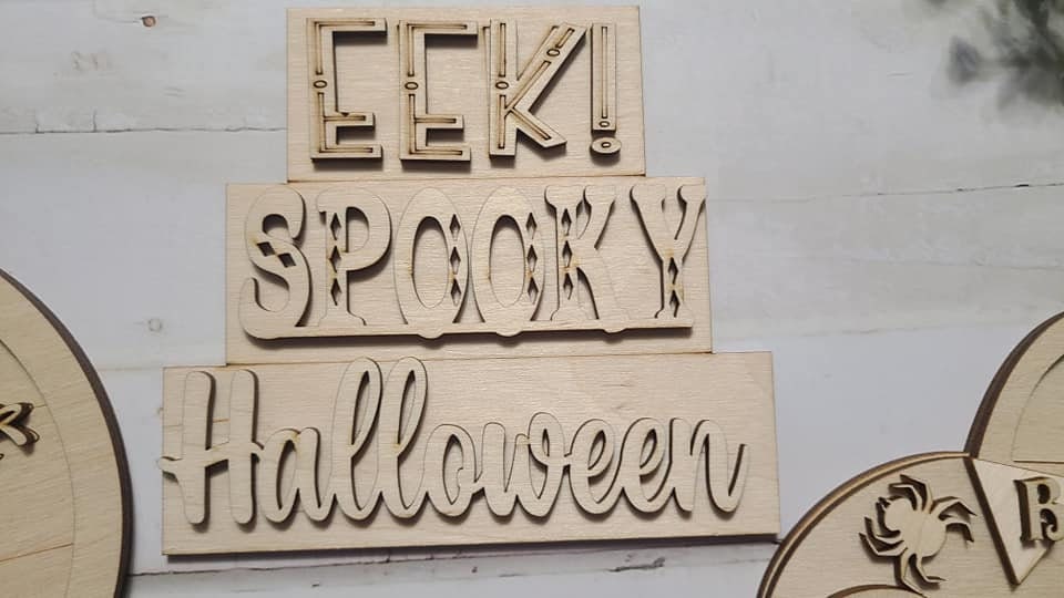 DIY Halloween Tiered Tray Blank - Trick or Treat Ghost, Halloween Car, EEK Spooky Halloween Sign, and Banner - LaserOnTheHill