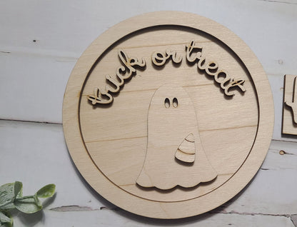 DIY Halloween Tiered Tray Blank - Trick or Treat Ghost, Halloween Car, EEK Spooky Halloween Sign, and Banner - LaserOnTheHill