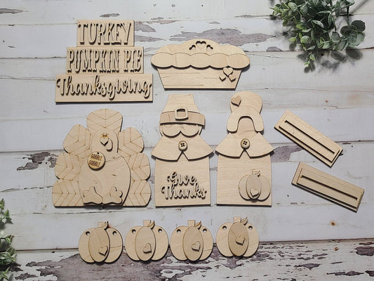 Unfinished Wood Thanksgiving Tiered Tray Decor DIY Kit