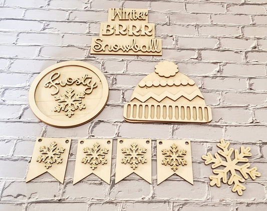 Winter tiered tray decor, Unfinished wood blanks, DIY Winter decor, DIY tiered tray decor, Make your own tiered tray decor - LaserOnTheHill
