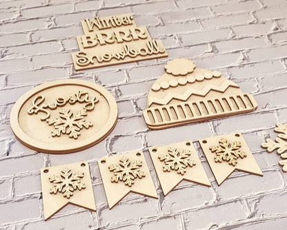 Winter tiered tray decor, Unfinished wood blanks, DIY Winter decor, DIY tiered tray decor, Make your own tiered tray decor - LaserOnTheHill