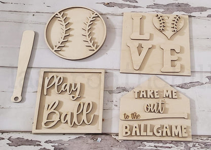 Baseball Tiered Tray Bundle DIY, Tiered Tray Decor blank, Wood Craft Kit, Do It Yourself, DIY Craft Kit, 3D Decor, Baseball Decor DIY - LaserOnTheHill