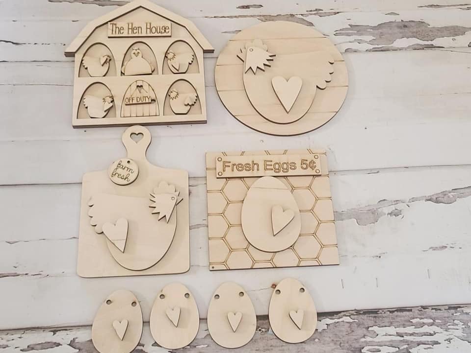 Chicken tiered tray decor, Unfinished wood blanks, DIY chicken decor, DIY tiered tray decor, Make your own tiered tray decor Chicken farmer - LaserOnTheHill