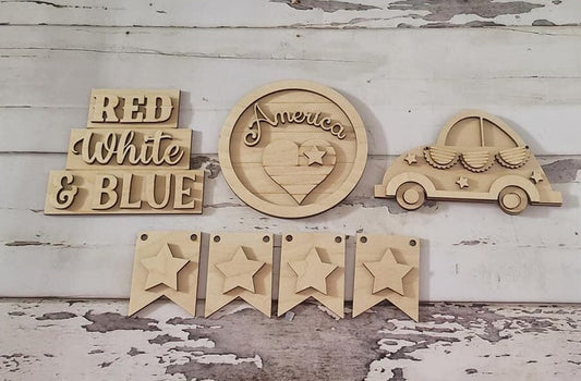 4th of July Tiered Tray Wood Decor DIY Kit