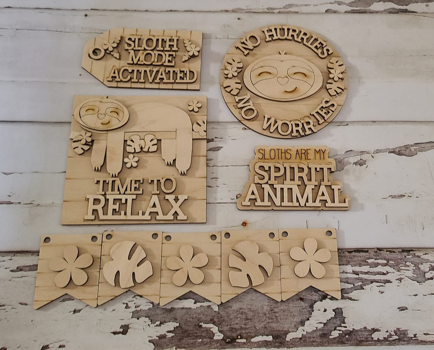 Sloth tiered tray decor diy blank, Tiered Tray Decor blank, Wood Craft Kit, Do It Yourself, DIY Craft Kit, Sloth Decor DIY - LaserOnTheHill