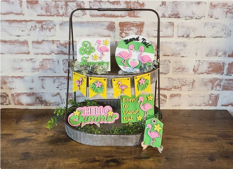 Flamingo Tiered Tray Decor Blank, DIY Summer Craft Kit