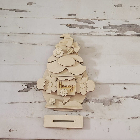DIY Honey Bee Gnome Shelf Sitter, Unpainted Wood Tiered Tray Decor