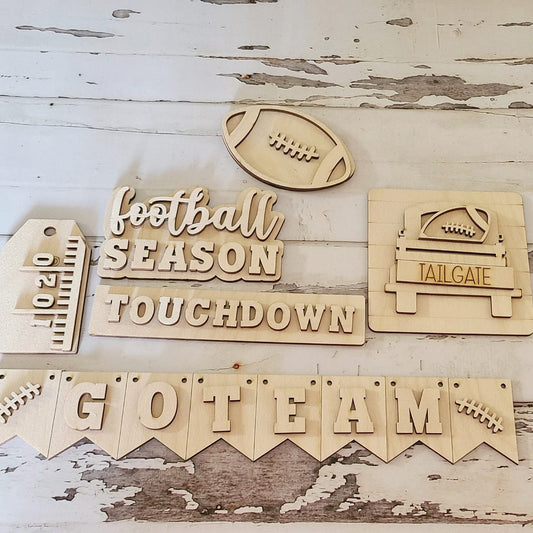 Unfinished Football Tiered Tray Decor, DIY Autumn Decor Kit