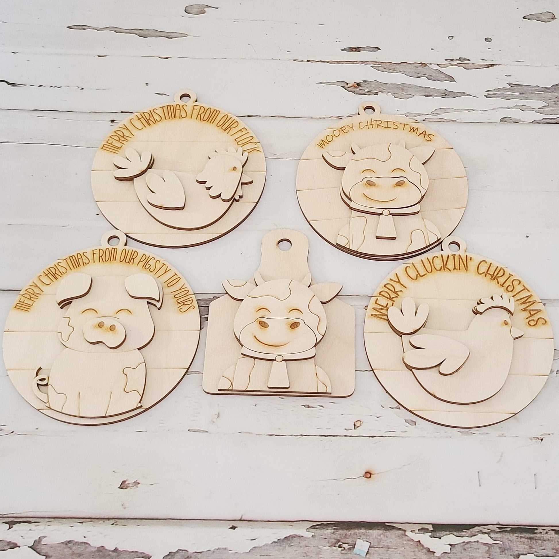 DIY Wooden Christmas Ornament Coloring Kit, Farm Animals