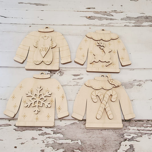 Christmas Ornament Coloring Kit, DIY Wooden Sweater Ornaments