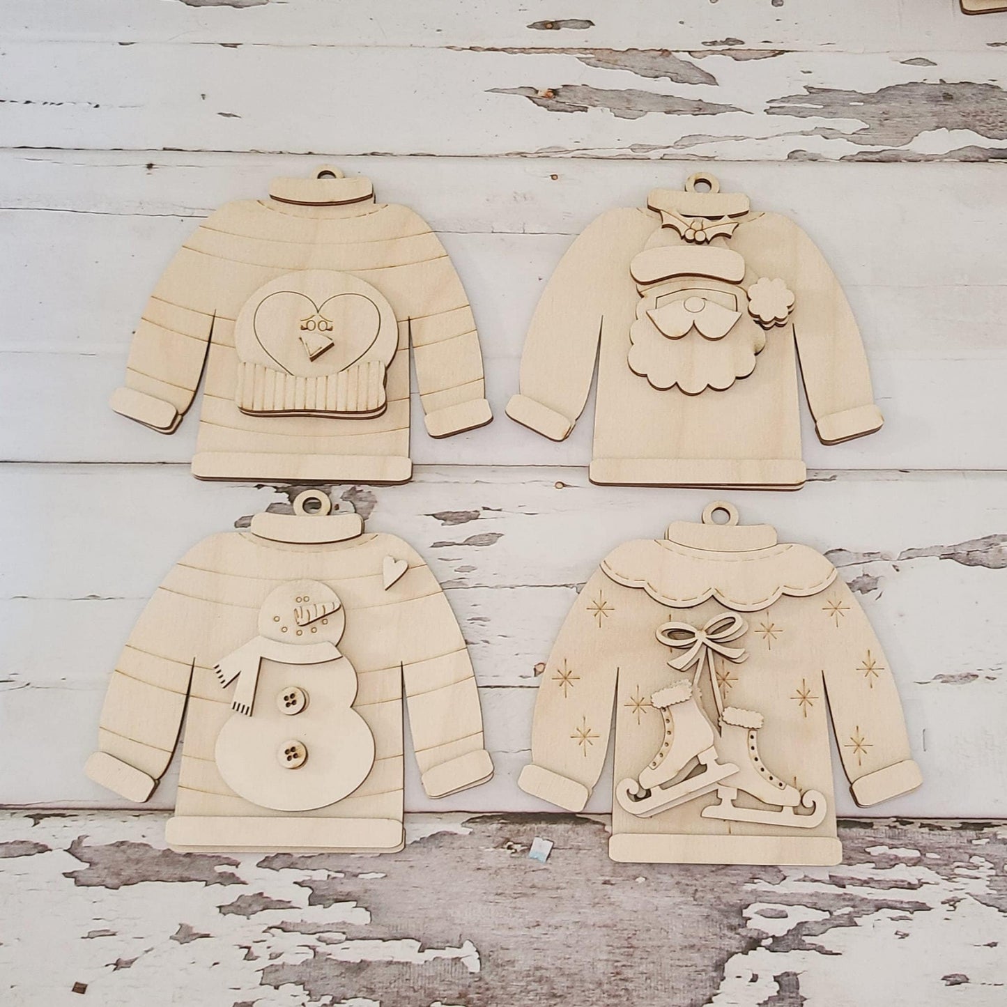 Christmas Ornament Coloring Kit, DIY Wooden Sweater Ornaments
