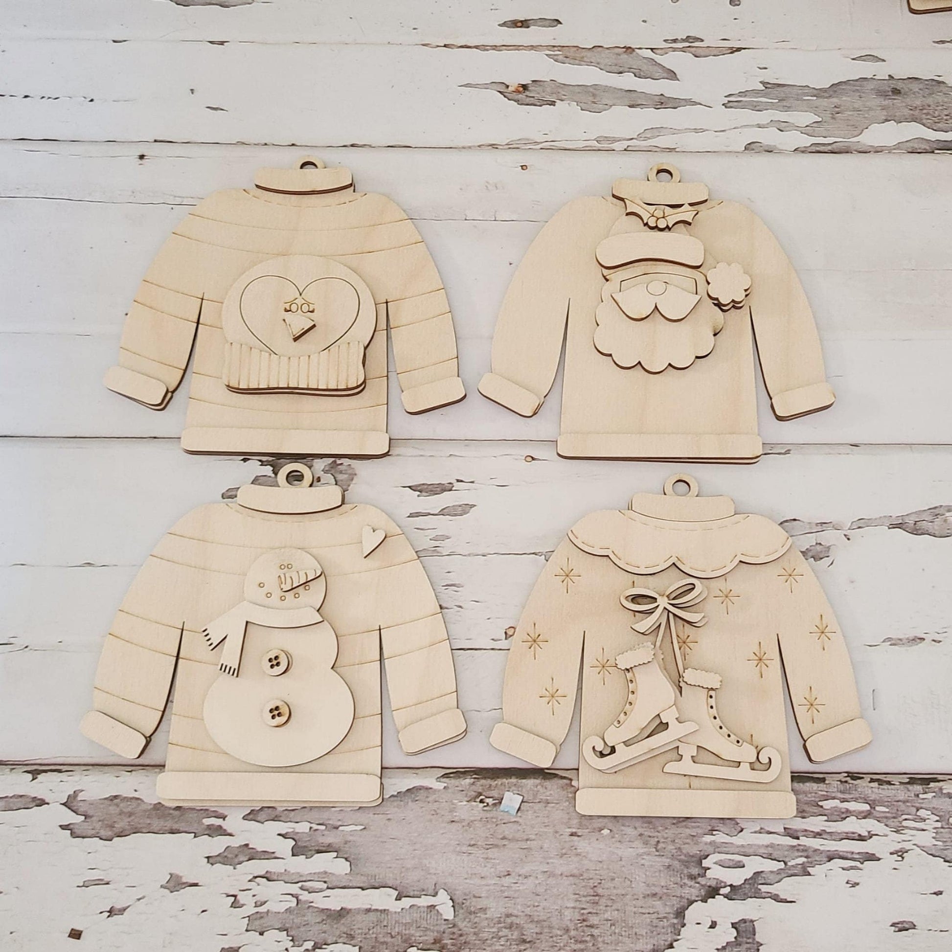 Christmas Ornament Coloring Kit, DIY Wooden Sweater Ornaments