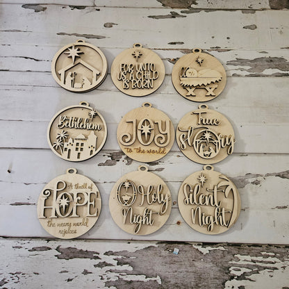 Christmas Ornament Coloring Kit, DIY Unfinished Wood Ornaments (Set of 9)