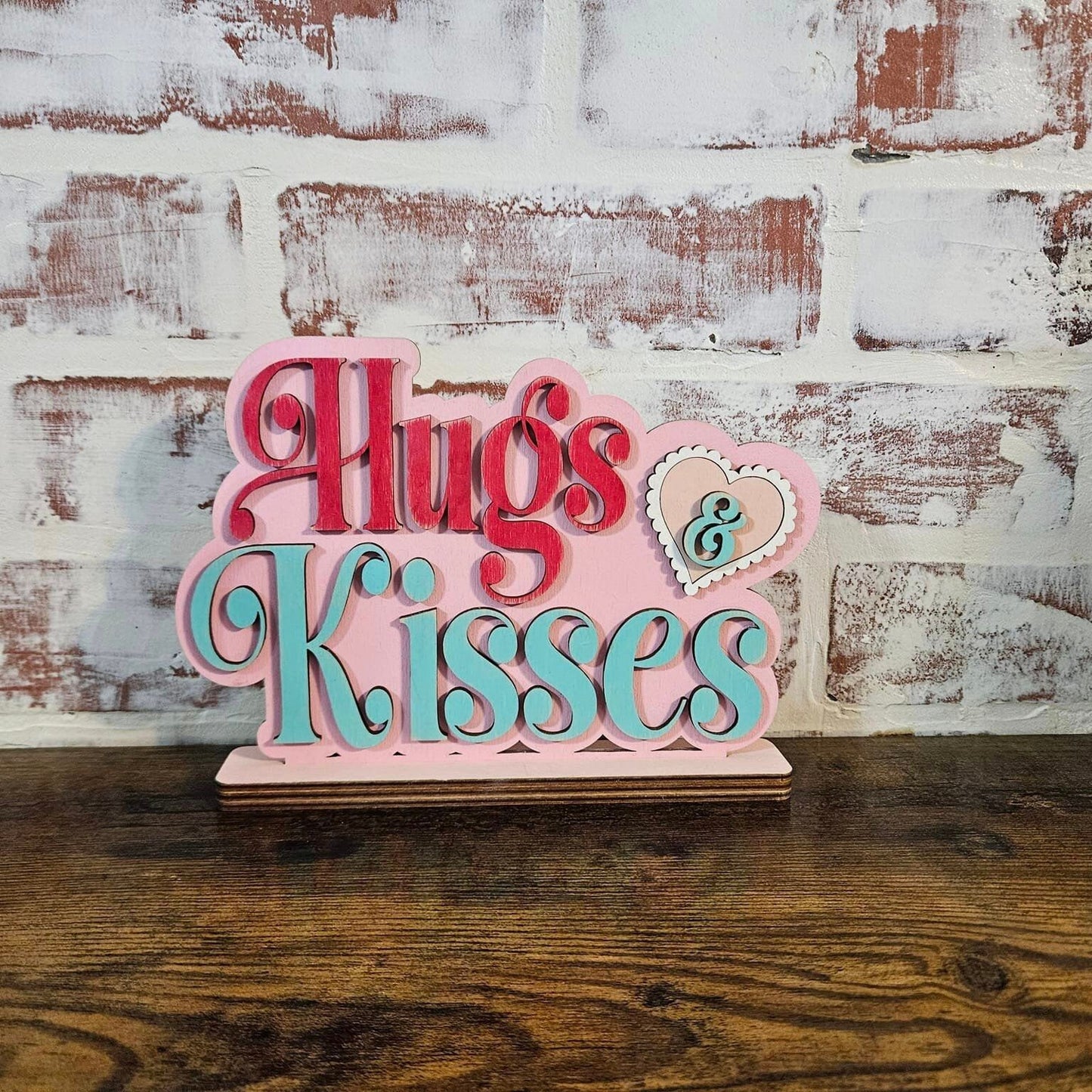 Valentine's Day Hugs & Kisses Wood Shelf Sitter DIY Blank