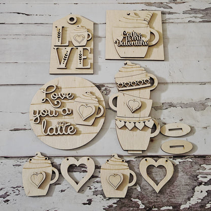 Valentine's Day Tiered Tray Decor DIY Kit, Coffee & Hearts, Wood Craft Blank
