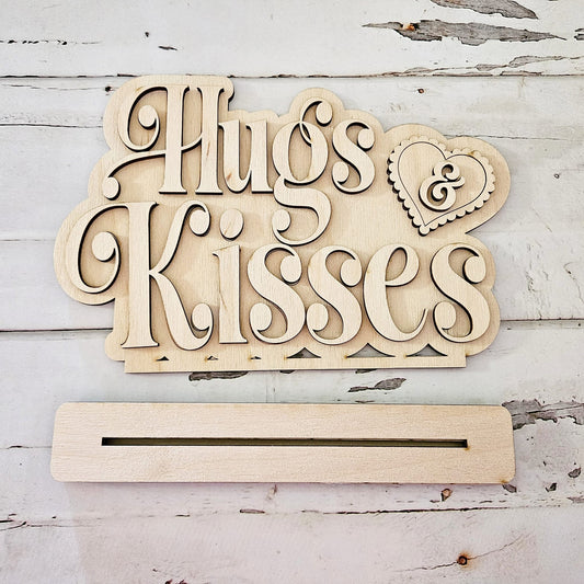 Valentine's Day Hugs & Kisses Wood Shelf Sitter DIY Blank