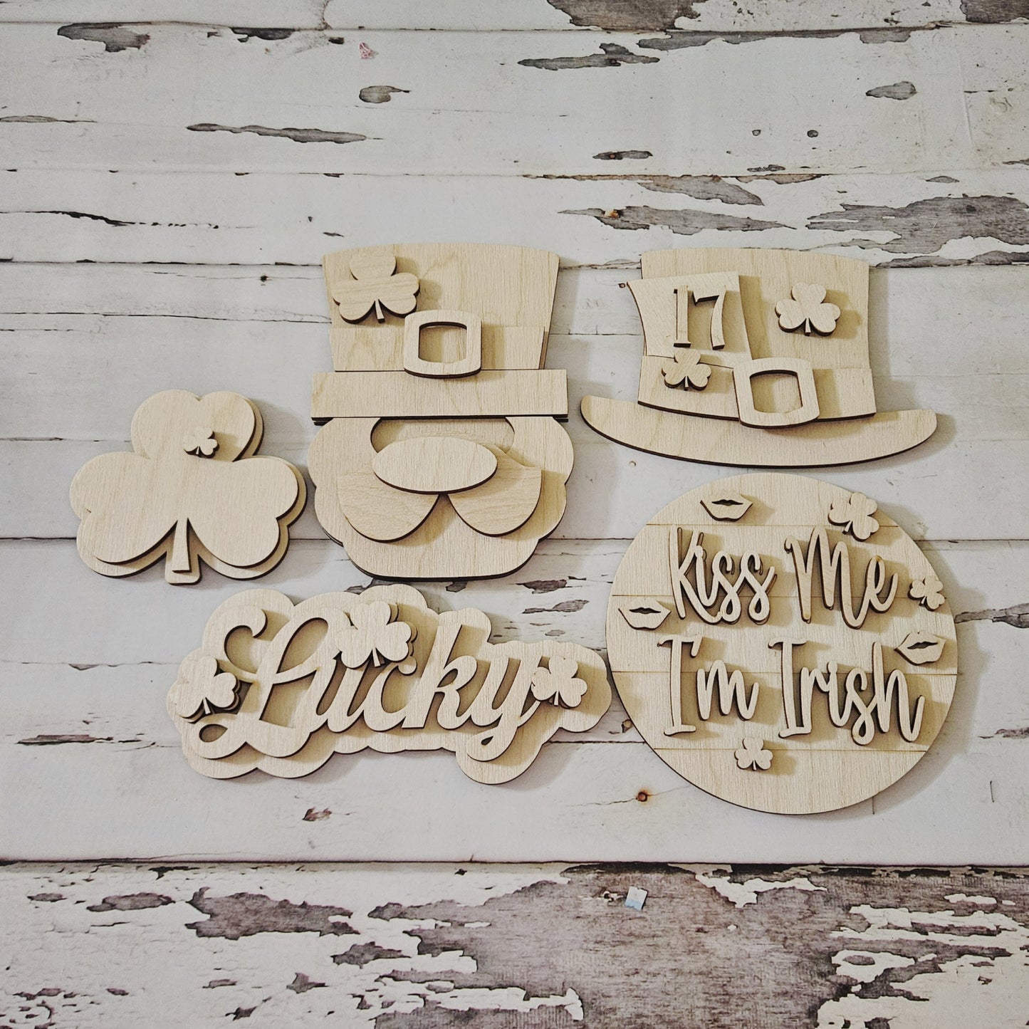 St Patrick's Day Tiered Tray Decor Blank, DIY Wood Craft Kit