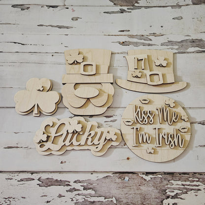 St Patrick's Day Tiered Tray Decor Blank, DIY Wood Craft Kit