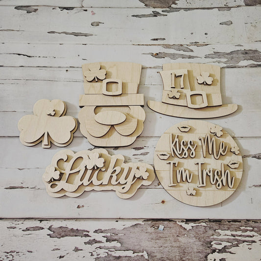 St Patrick's Day Tiered Tray Decor Blank, DIY Wood Craft Kit