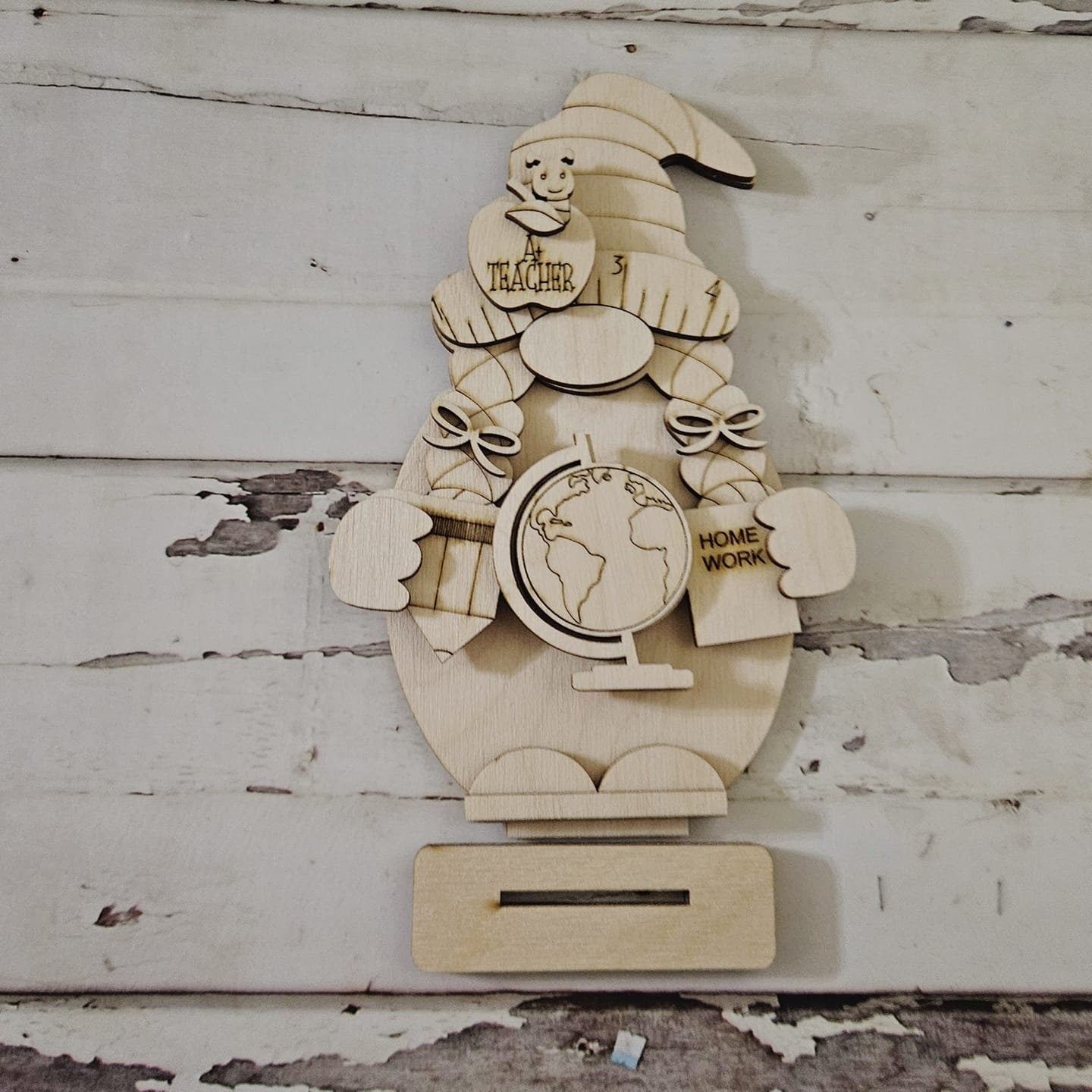 Teacher Gnome Wood Blank, DIY Tiered Tray Decor, School Shelf Sitter