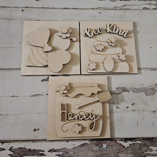 DIY Honey Bee Tiered Tray Decor – Unfinished Birch Wood Signs