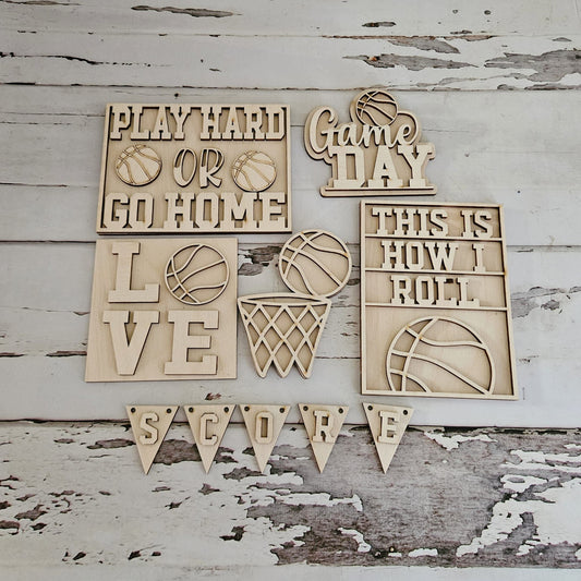 Basketball Tiered Tray DIY Kit: Unpainted Wood Sports Decor