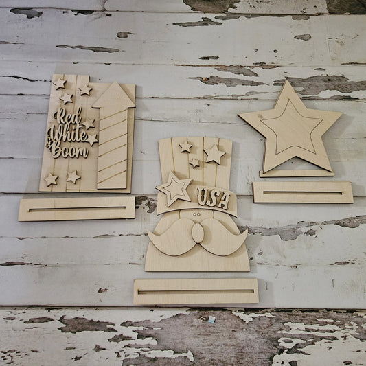 4th of July Gnome Wood Blank, DIY Tiered Tray Decor Shelf Sitter