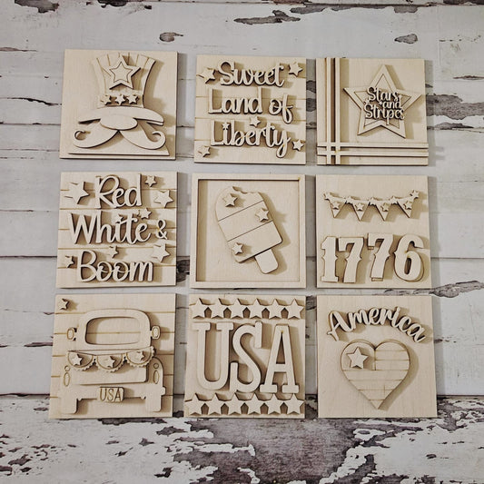 4th of July interchangeable signs - Diy patriotic home decor - diy fourth of July tiered tray decor - Make your own decor -diy Wood blank1689203039