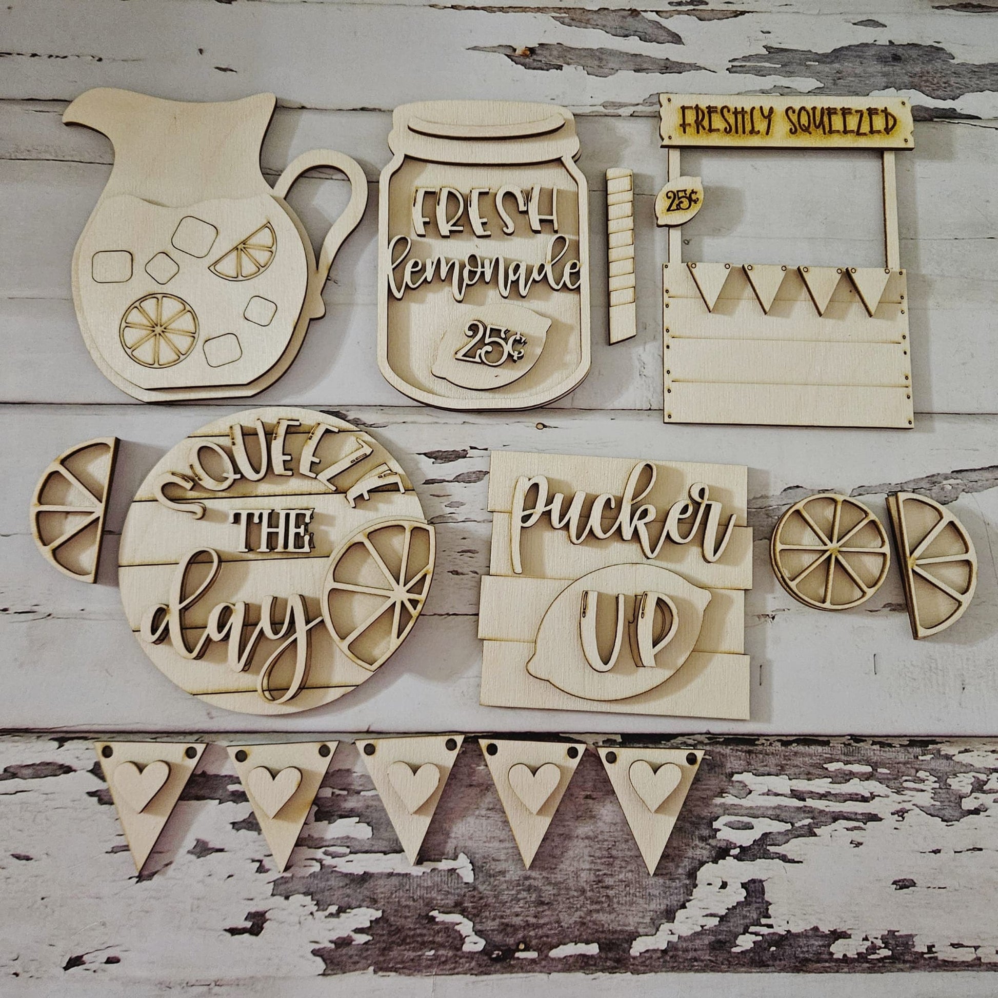 Lemonade summer tiered tray blank, Lemon tiered tray diy blank, Tiered Tray Decor blank, Wood Craft Kit, Do It Yourself, DIY Craft Kit - LaserOnTheHill