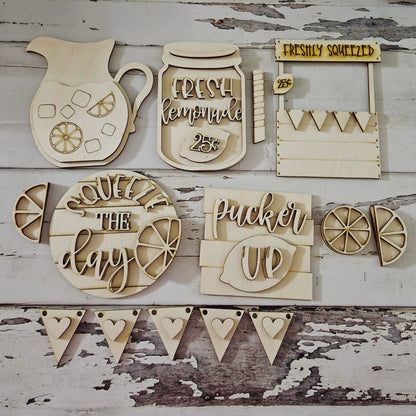 Lemonade summer tiered tray blank, Lemon tiered tray diy blank, Tiered Tray Decor blank, Wood Craft Kit, Do It Yourself, DIY Craft Kit - LaserOnTheHill