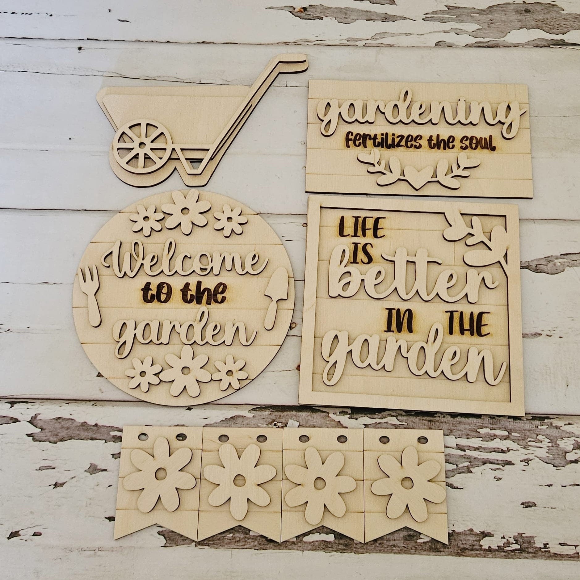 Gardening tiered tray wood blank - Summer wood blanks - Blank tiered tray decor - diy home decor - Summer home decor blanks - LaserOnTheHill