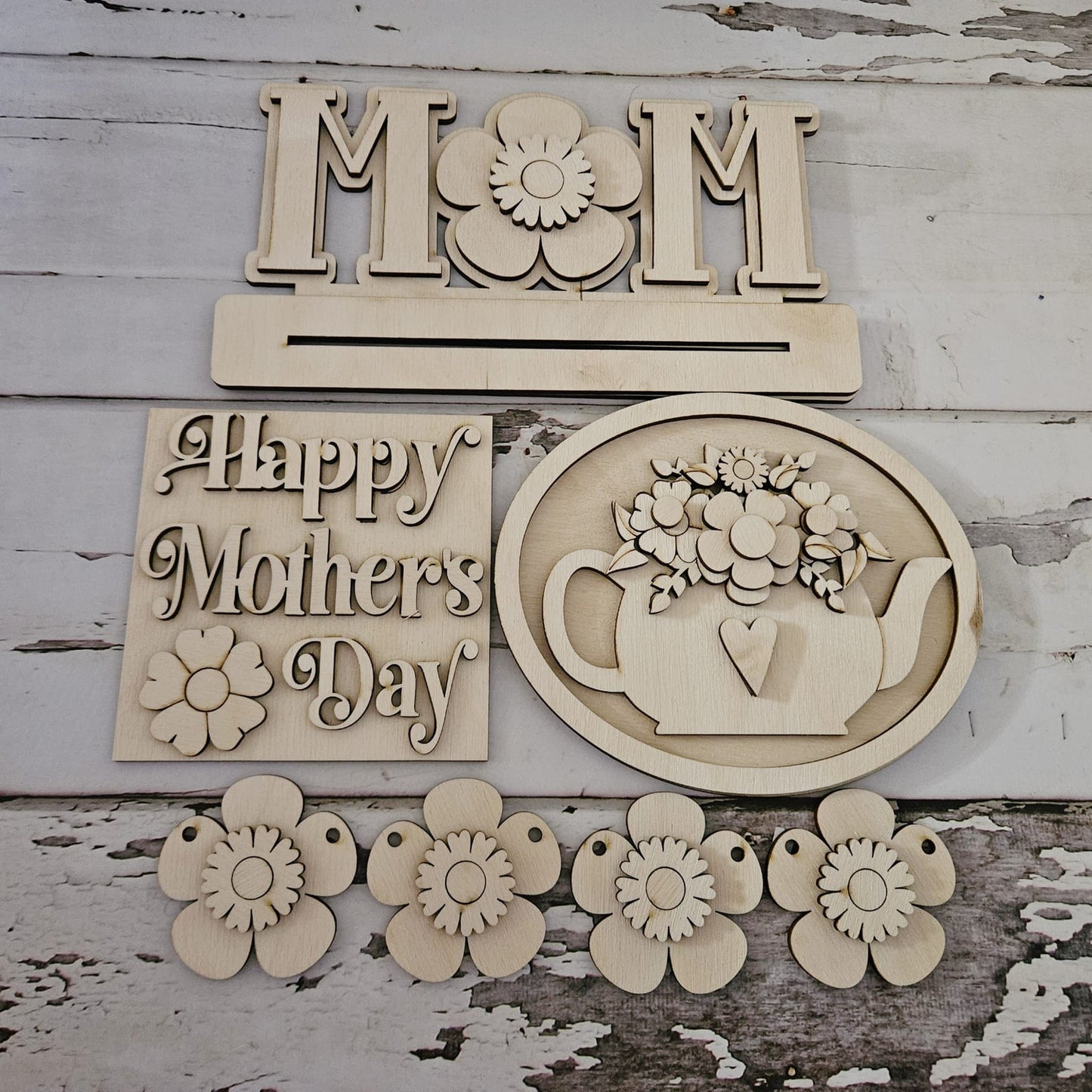 Mother's Day Tiered Tray Decor DIY Kit - Unfinished Wood Craft