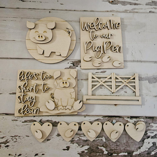 Pig tiered tray wood blank - Diy farm tiered tray - Pig home decor - Animal diy decor - Pig diy tiered tray - wood blanks- Pig craft kits1698896364