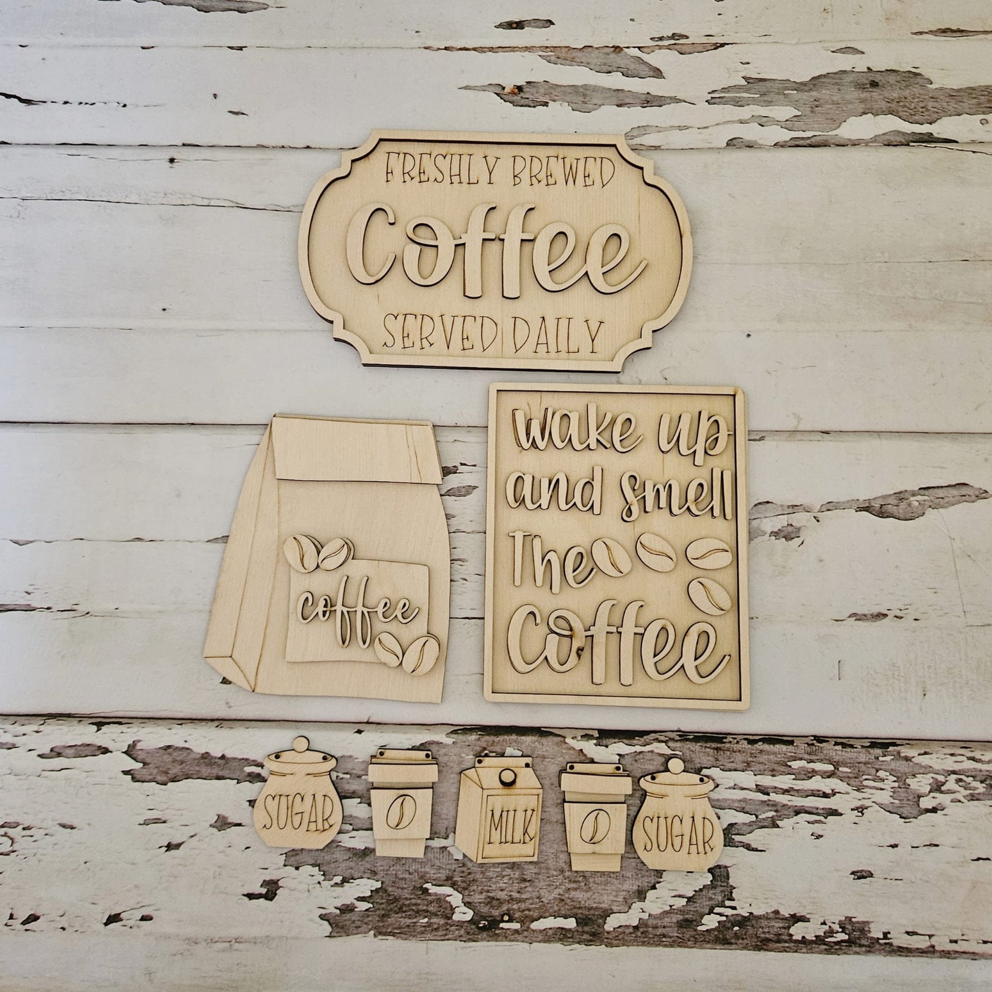 Coffee Tiered Tray Bundle DIY, Tiered Tray Decor blank, Wood Craft Kit, Do It Yourself, DIY Craft Kit, 3D Decor, Coffee Decor DIY - LaserOnTheHill