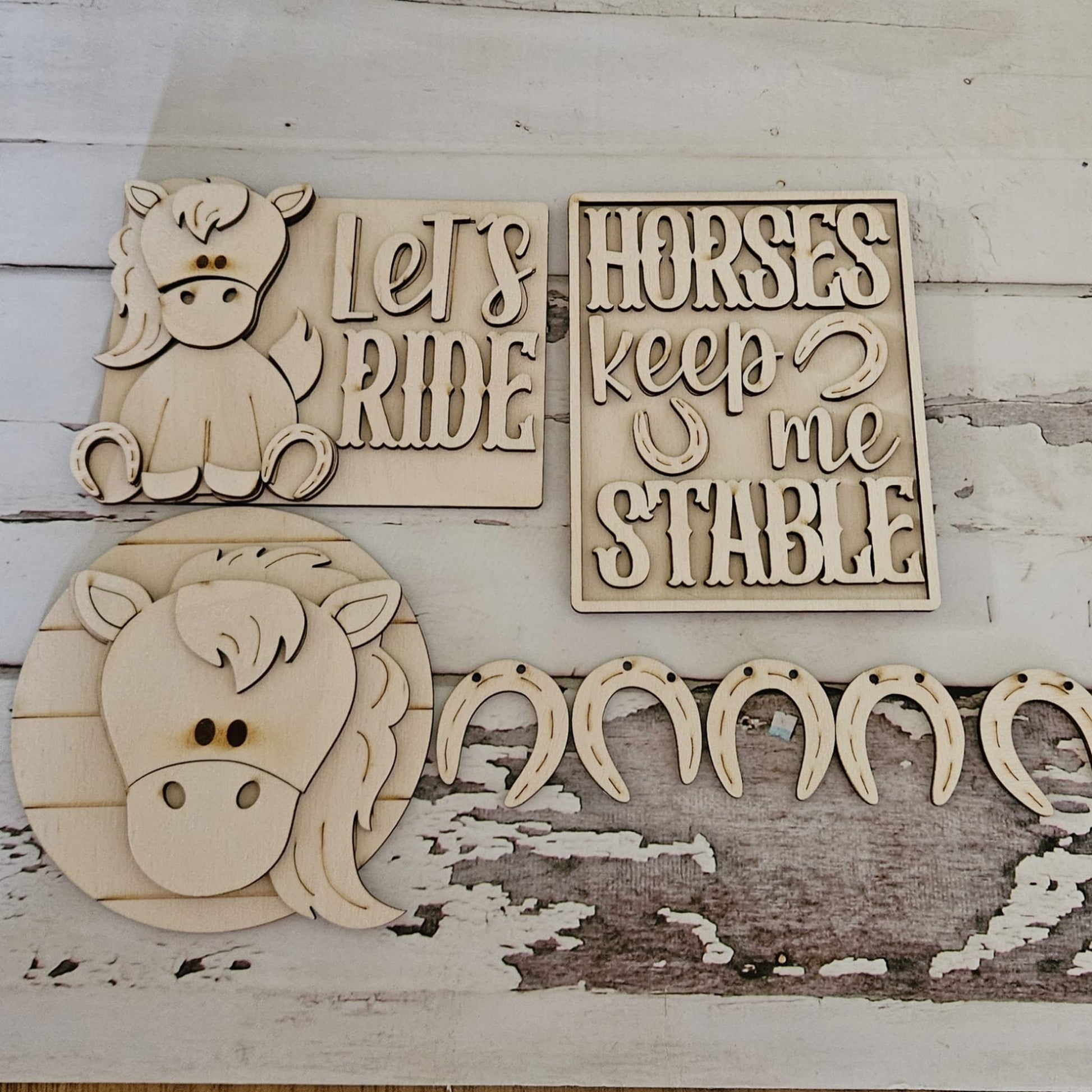 Horse tiered tray wood blank - DIY tiered tray decor - Farmhouse home decor - Make your own horse decor - Horse signs - unfinished decor