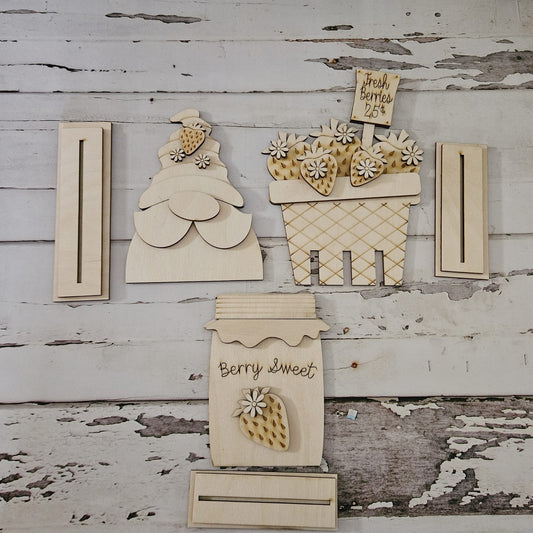 DIY Summer Strawberry Gnome Shelf Sitter, Unpainted Wood Blank