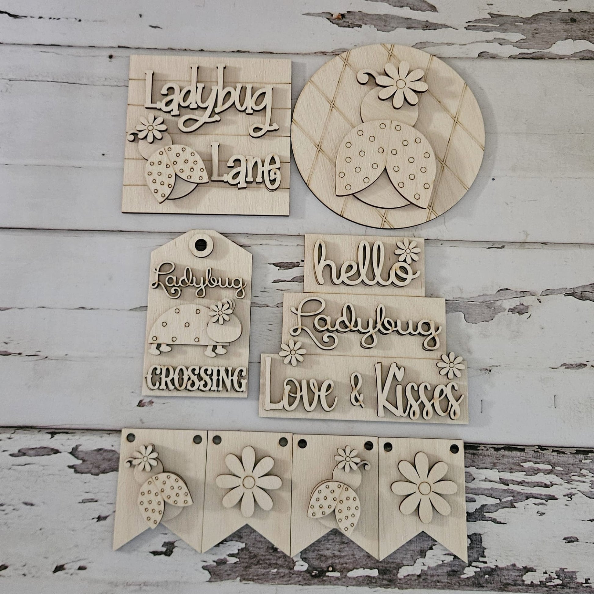 Ladybug tiered tray decor blank. Make your own tiered tray bundle. Spring Tier decor, Summer decor, Ladybug mini signs, Tier tray kit, DIY - LaserOnTheHill