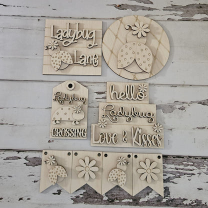 Ladybug tiered tray decor blank. Make your own tiered tray bundle. Spring Tier decor, Summer decor, Ladybug mini signs, Tier tray kit, DIY - LaserOnTheHill