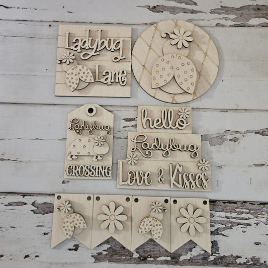 Ladybug Tiered Tray Decor Blank, DIY Mini Signs Kit