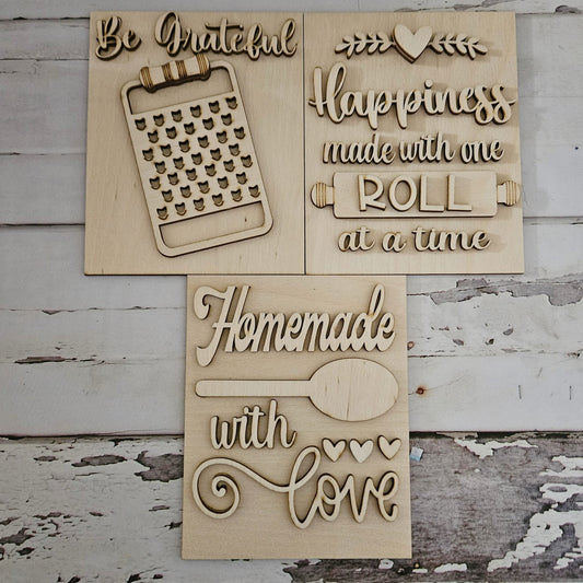DIY Kitchen Tiered Tray Decor Set, Unpainted Wood Signs