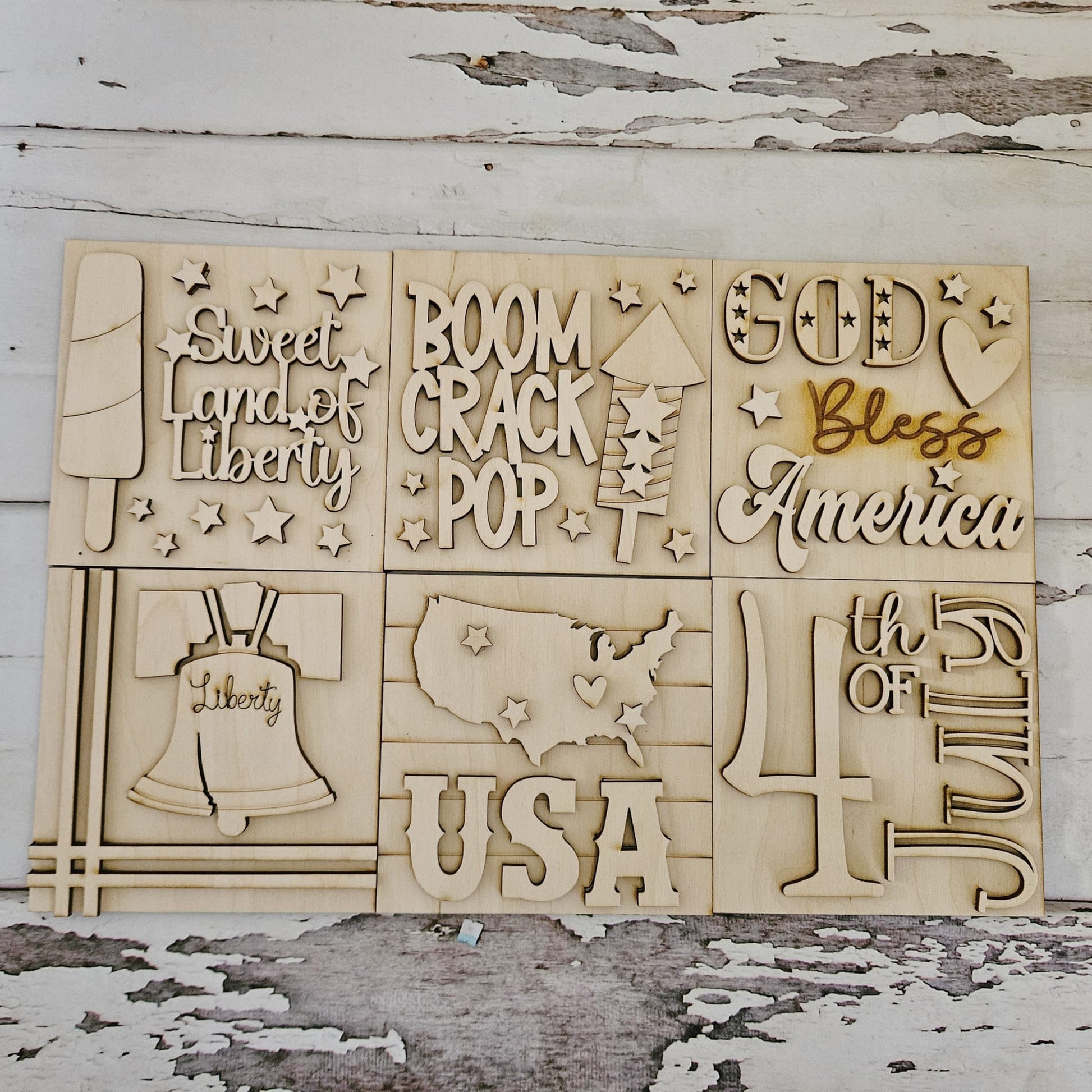 4th of July interchangeable signs - Diy patriotic home decor - diy fourth of July tiered tray decor - Make your own decor -diy Wood blank - LaserOnTheHill