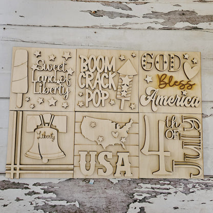 4th of July interchangeable signs - Diy patriotic home decor - diy fourth of July tiered tray decor - Make your own decor -diy Wood blank - LaserOnTheHill